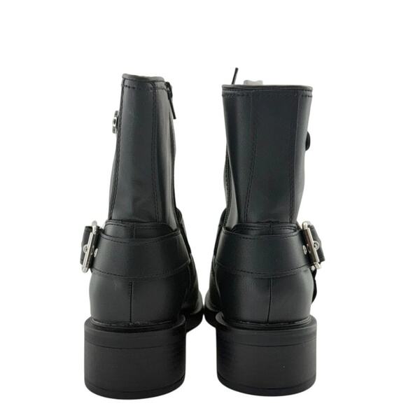 Black Conner Harness Silver Buckle Ankle Biker Boots Sz 11 Round Toe Block Heel - Picture 5 of 9
